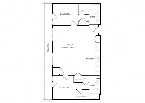 Floor plan for 2 beds, 2 baths, 1166 sqft